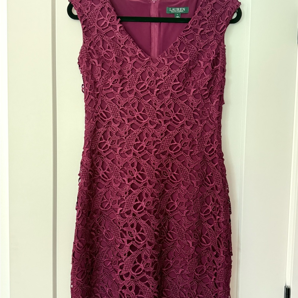Lauren by Ralph Lauren Lace Midi Dress - Deep Pink